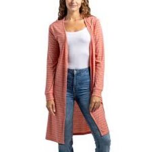Allthreads Coastal Cardigan Small Coral Stripe Long Sleeve Duster